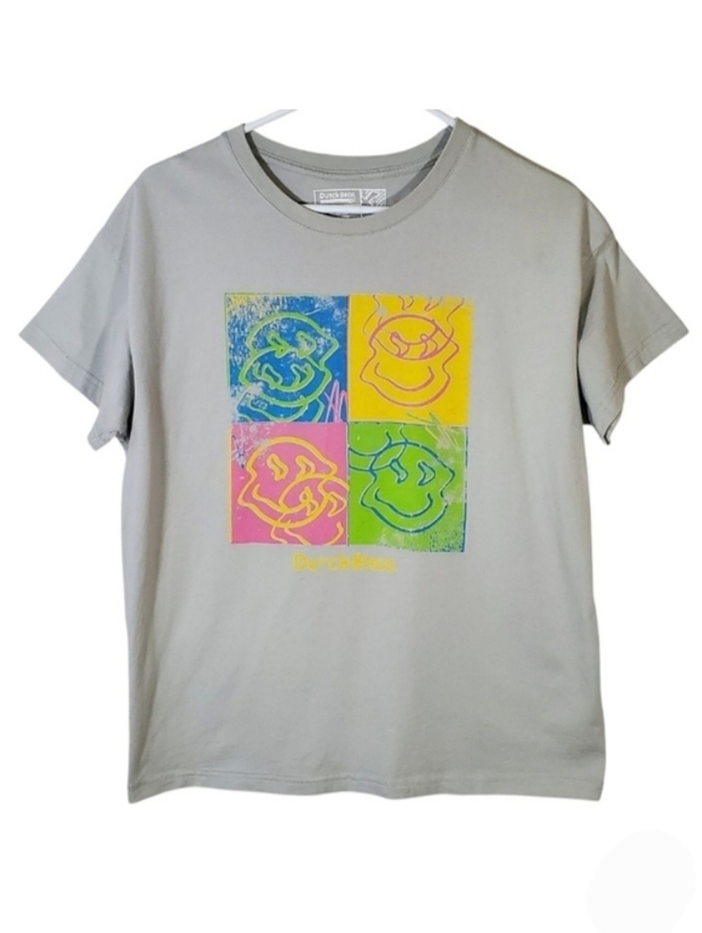 2557 * Dutch Bros Womens Colorblock Stylized Smiley Face Tee Gray Size S
